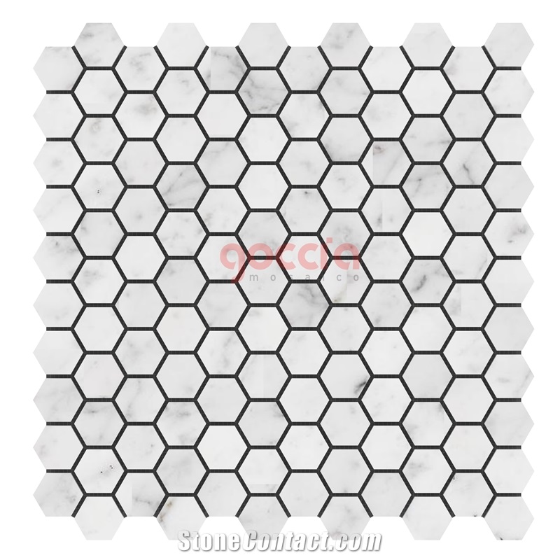 Hexagon 1" Mosaic Bianco Carrara Marble Mosaic