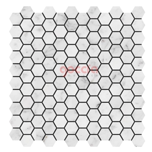 Hexagon 1" Mosaic Bianco Carrara Marble Mosaic
