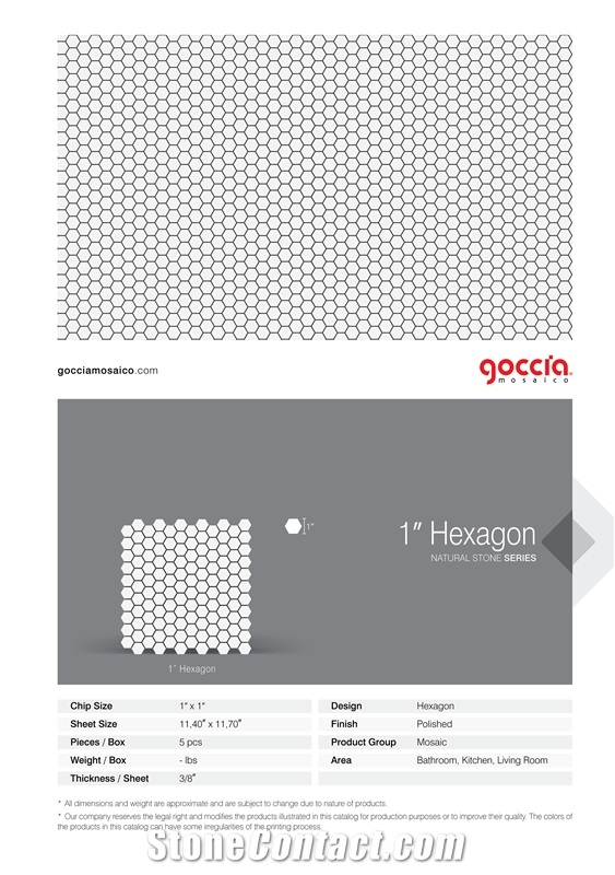 Hexagon 1" Mosaic Thassos Marble Mosaic