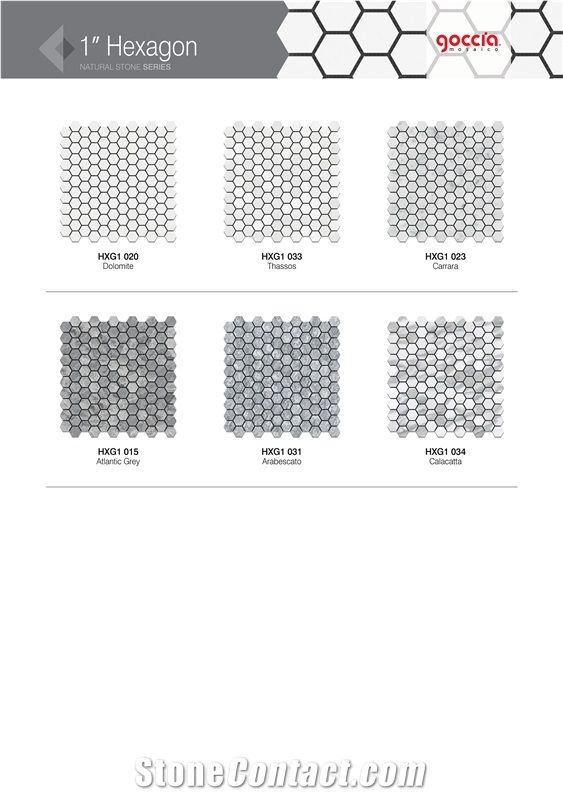 Hexagon 1" Mosaic Thassos Marble Mosaic