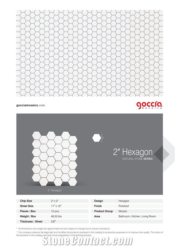 Hexagon 2" Mosaic Bianco Dolomite Marble Mosaic