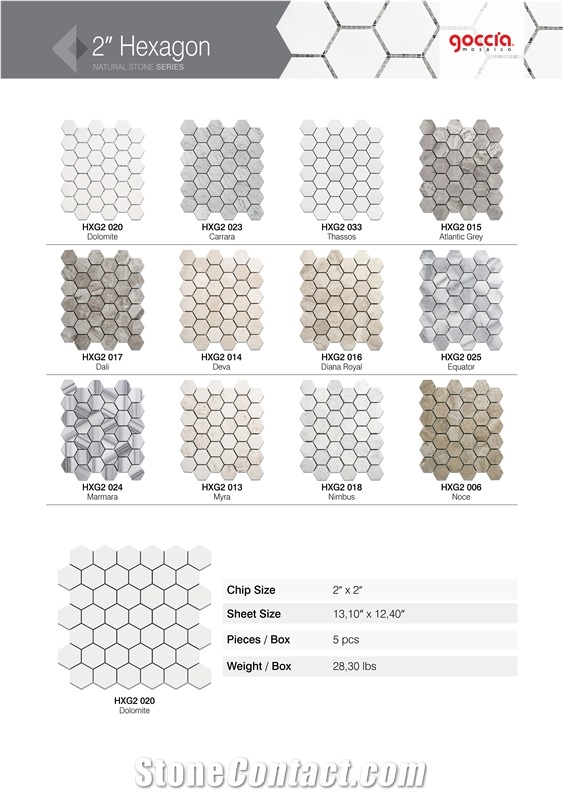 Hexagon 2" Mosaic Bianco Dolomite Marble Mosaic