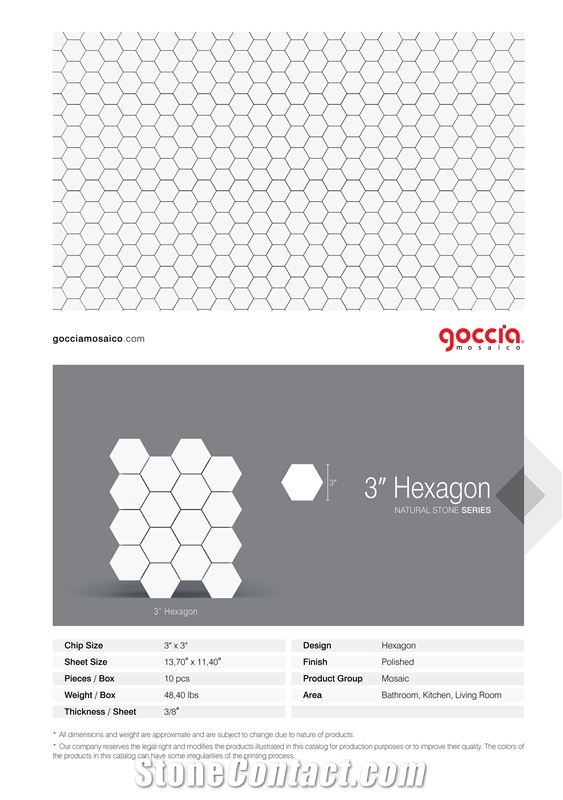 Hexagon 3" Mosaic Bianco Dolomite Marble Mosaic