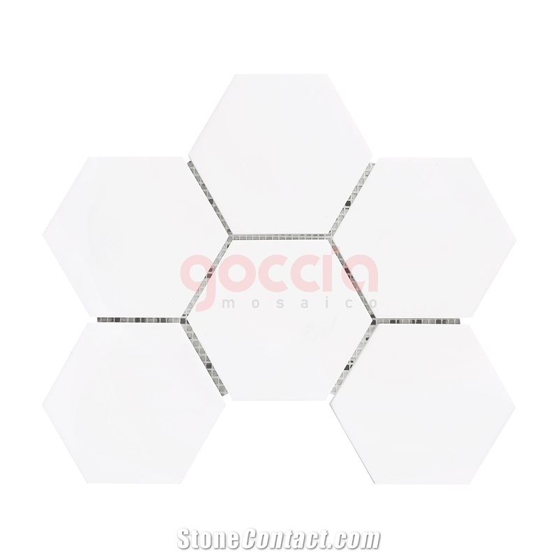Hexagon 4" Mosaic Bianco Dolomite Marble Mosaic