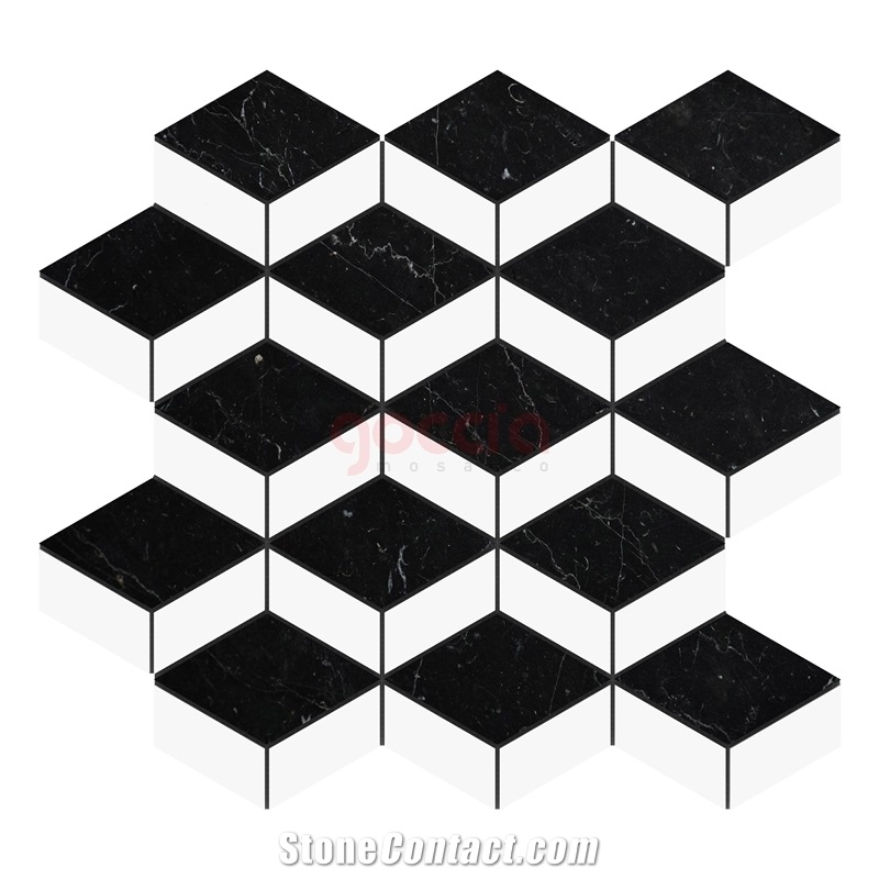 Mabella Toros Black Marble & Bianco Dolomite Marble Mosaic