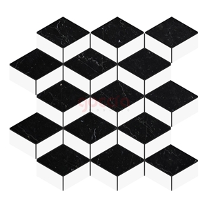 Mabella Toros Black Marble & Bianco Dolomite Marble Mosaic