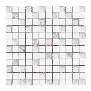 Mystic 1x1 - Bianco Dolomite & Glass Mosaic