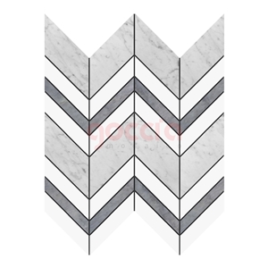 Stria Dolomite - Carrara - Ocean Grey Marble Chevron Mosaic
