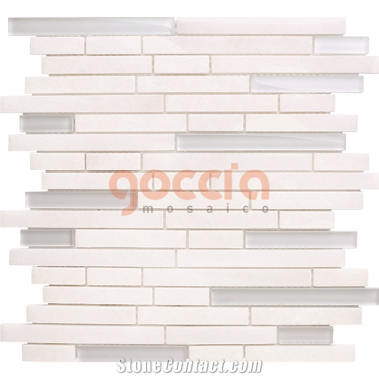 Strip Bianco Dolomite & Glass Mosaic
