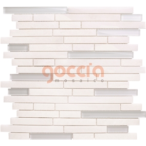 Strip Bianco Dolomite & Glass Mosaic