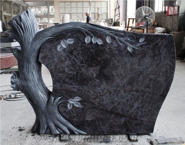 Bahama Blue Granite Tree Carved Tombstone,Custom Headstone