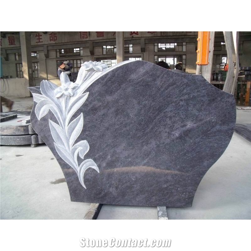 Bahama Blue Granite Tree Carved Tombstone,Custom Headstone