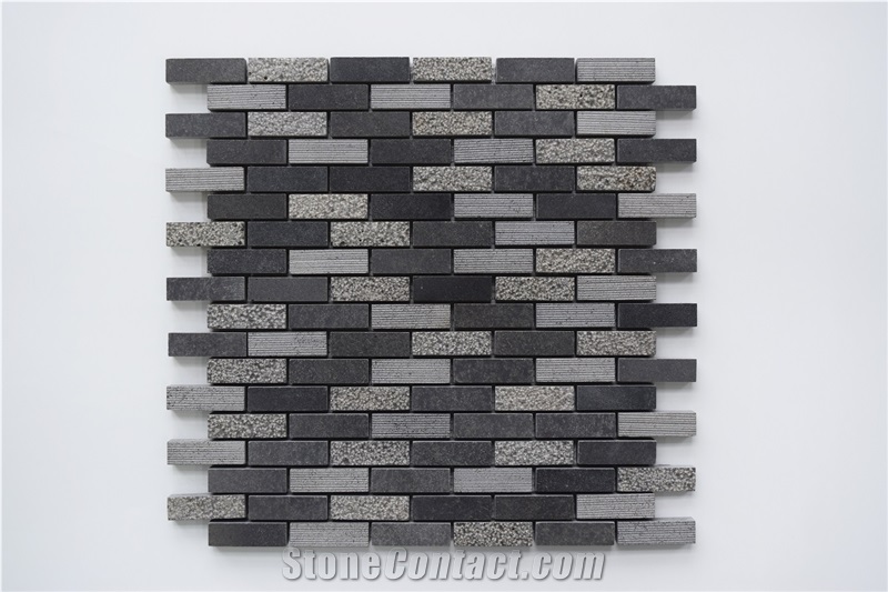 China Black Basalt Z Brick Linear Strip Mosaic Pattern Tile