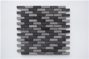 China Black Basalt Z Brick Linear Strip Mosaic Pattern Tile