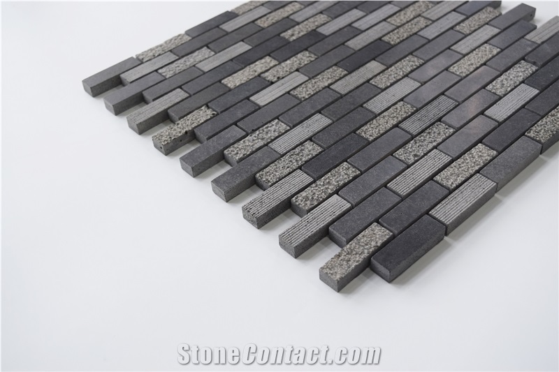 China Black Basalt Z Brick Linear Strip Mosaic Pattern Tile