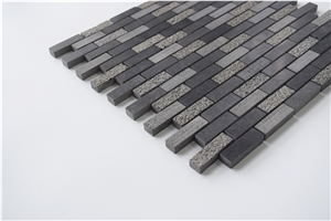 China Black Basalt Z Brick Linear Strip Mosaic Pattern Tile