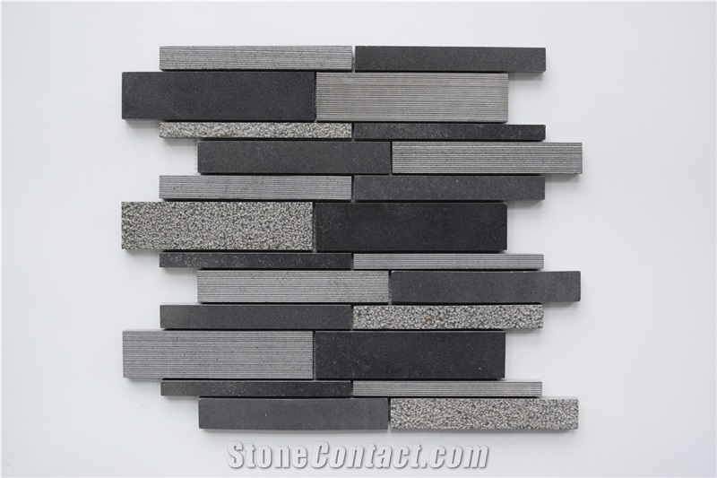 China Black Basalt Z Brick Linear Strip Mosaic Pattern Tile