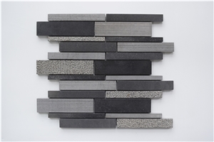 China Black Basalt Z Brick Linear Strip Mosaic Pattern Tile