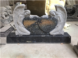 China Black Granite Carved Angel Bench Tombstone for Memories