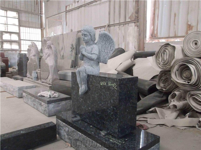 China Black Granite Carved Angel Bench Tombstone for Memories