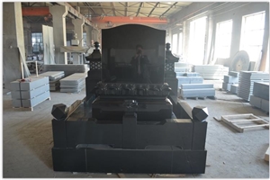 Shanxi Black Asian Style Tombstone, Asian Headstone