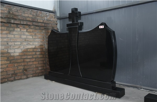 Shanxi Black Granite Headstone, Cross Tombstone