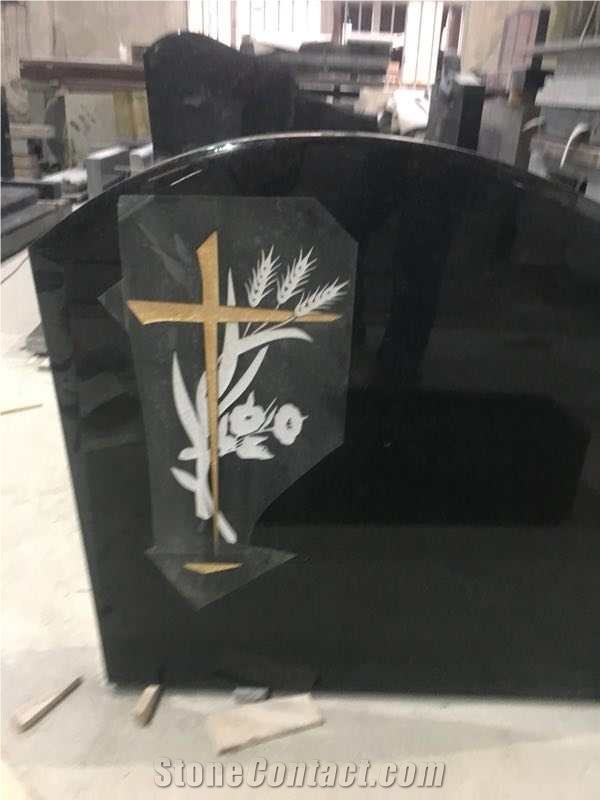 Shanxi Black Granite Headstone, Cross Tombstone