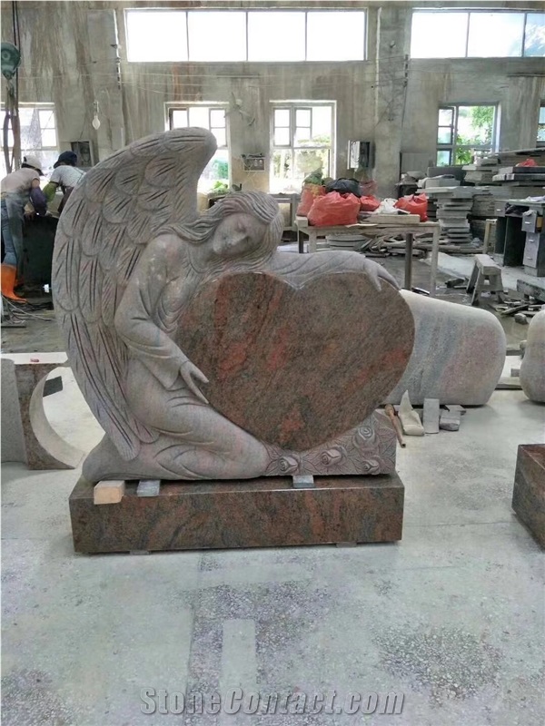Tropical Aurora Red Granite Angel Heart Headstone,Tombstone Design