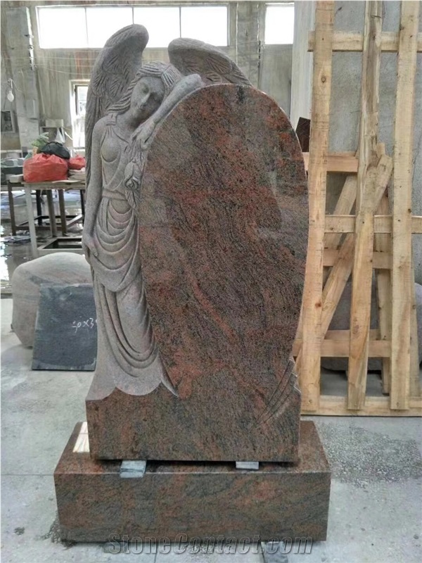Tropical Aurora Red Granite Angel Heart Headstone,Tombstone Design