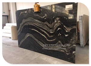 Black Wooden Marble Slab Kenya Black Silver Wave