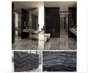 Black Wooden Marble Slab Kenya Black Silver Wave