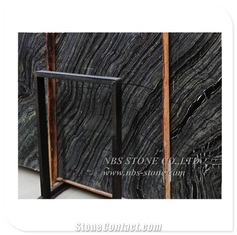 Black Wooden Marble Slab Kenya Black Silver Wave