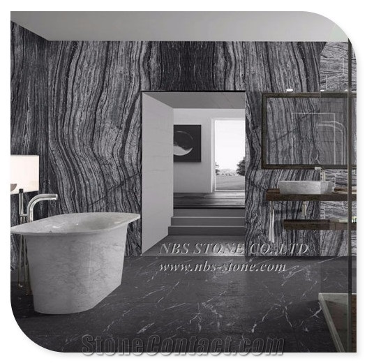 Black Wooden Marble Slab Kenya Black Silver Wave
