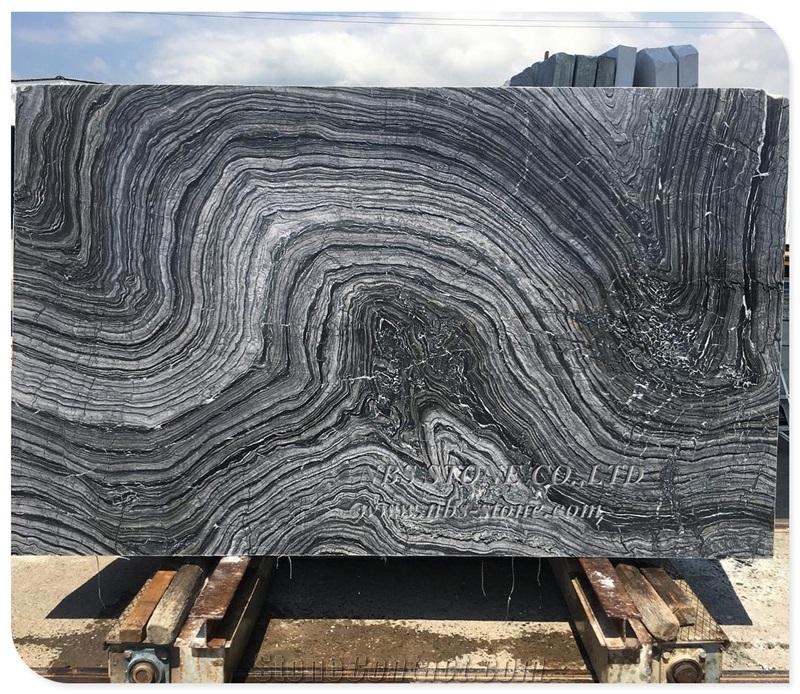 Black Wooden Marble Slab Kenya Black Silver Wave