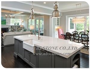 Calacatta White Quartz Countertop with Grey Veins