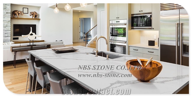Calacatta White Quartz Countertop with Grey Veins