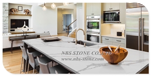 Calacatta White Quartz Countertop with Grey Veins