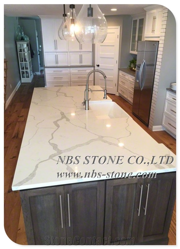 Calacatta White Quartz Countertop with Grey Veins
