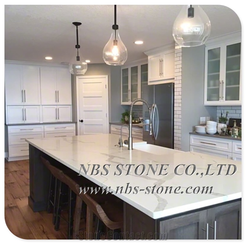 Calacatta White Quartz Countertop with Grey Veins