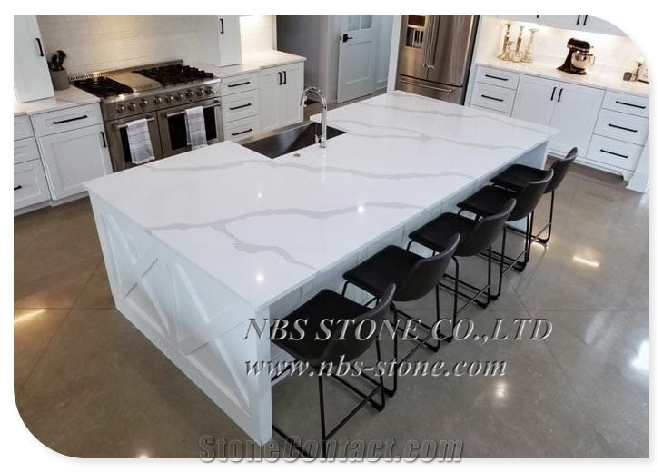 Calacatta White Quartz Countertop with Grey Veins