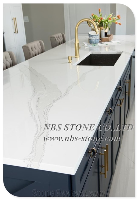 Calacatta White Quartz Countertop with Grey Veins