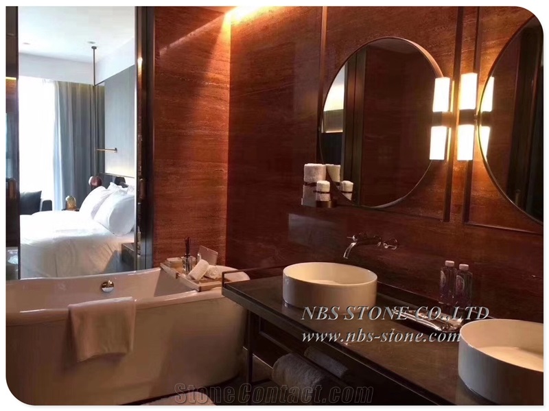 Polished Natural Red Travertine Slab Flooring
