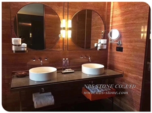 Polished Natural Red Travertine Slab Flooring