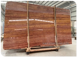 Polished Natural Red Travertine Slab Flooring