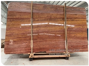 Polished Natural Red Travertine Slab Flooring
