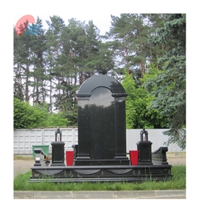 Black Granite Monument Set with Lantern-Like Posts Black Granite Monument Set with Lantern-Like Posts