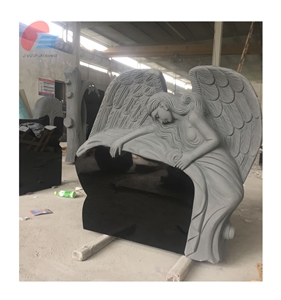 Black Granite Monument with Angel Half-Lying Aside