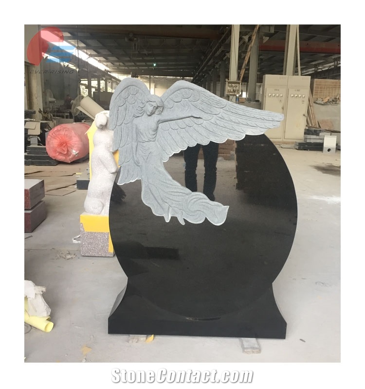 Black Round Design Monument with Flying Angel