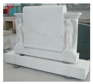 Cararra White Monument Set with Two Angels Cararra White Monument Set with Two Angels