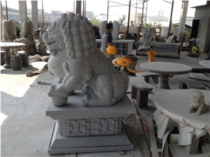 China Grey Granite Lion Carving and Statue